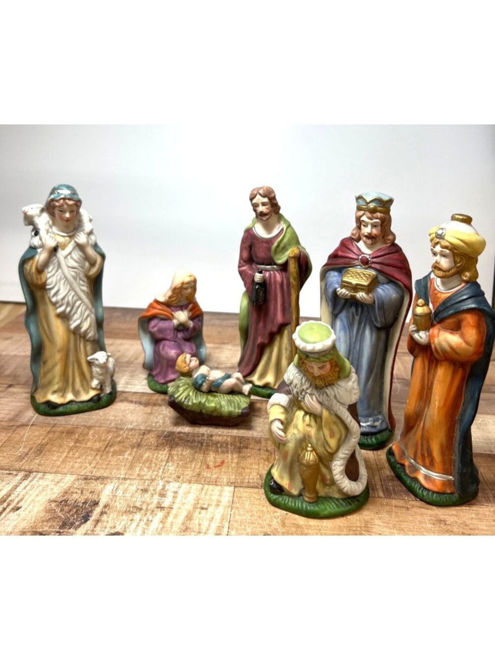 Hand-Painted Ceramic Nativity Figurine Set - 7 Pieces - Colorful Christmas Decor